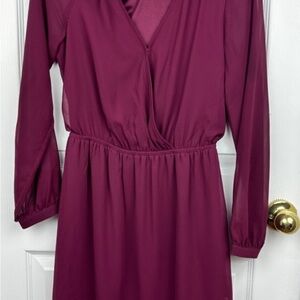 Express Women’s Dress Small Faux Wrap Mini V-Neck Long Sleeve Burgundy Casual